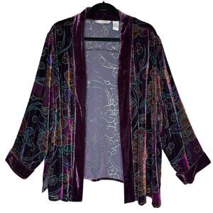 French Laundry Kimono Jacket Purple Floral Velvet Burnout Size 3X Boho, Elegant